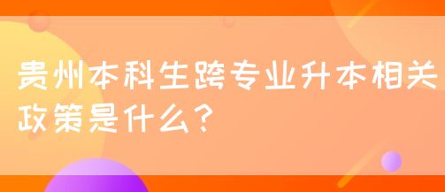 贵州本科生跨专业升本相关政策是什么？